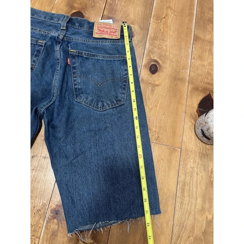 Levi's 505 Men's Dark Wash Denim Cut Off Shorts W 30 Raw Hem Regular Fit